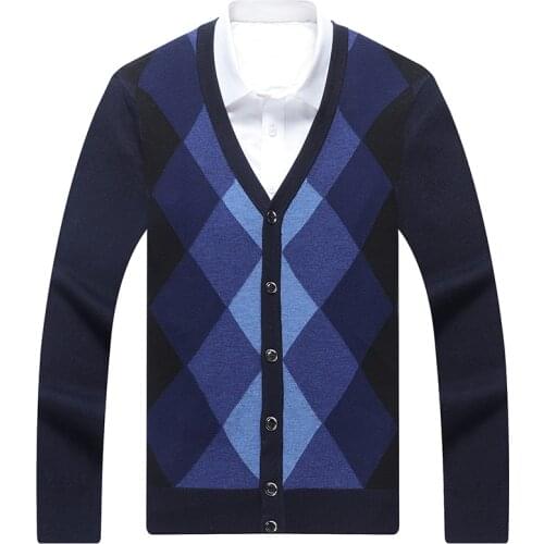 2021 Fall New Mens Cardigan Sweater Fashion Casual Argyle Pattern Knitting Wool Sweater Male Brand Clothes
