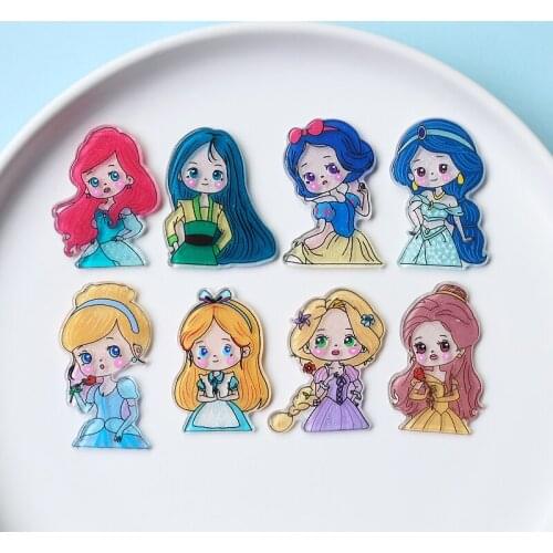 50pcs/lot color pattern print cartoon girls princess shape resin flatback beads without holes diy jewelry hair accessory