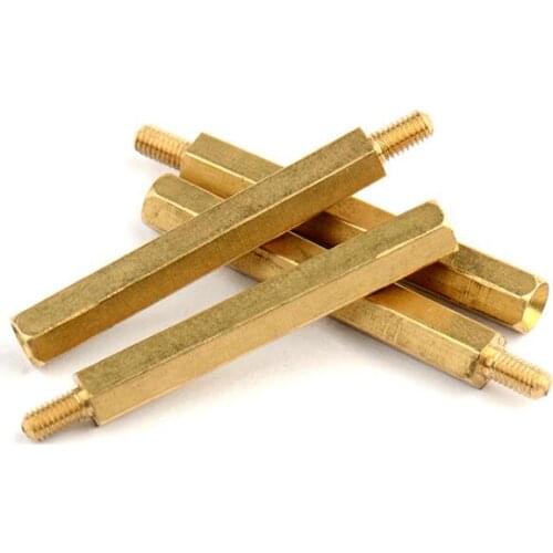 50pcs M2*L+3mm Male To Female Brass Standoff Copper Hexagonal Spacer Hex Double Pass Spacers