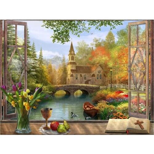 5D new full-diamond window cabin scenery mosaic diamond painting embroidery decoration home decoration