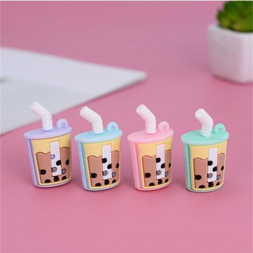 Julie Wang 6PCS PVC Milk Tea Charms Mixed Colors Cartoon Bubble Tea Artificial Drink Pendant Keychain Jewelry Making Accessory