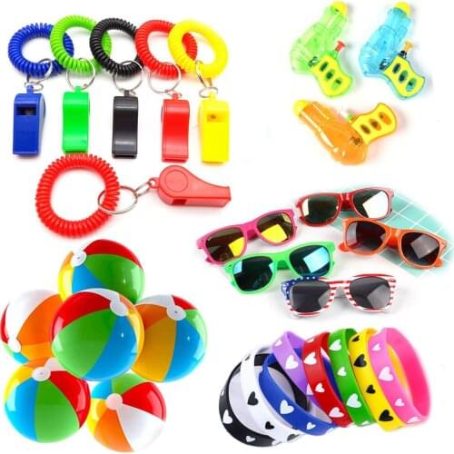 60 Pack Kids Sunglasses Whistles Beach Balls Water Gun Bracelets Pool Fun Gift Toys for Birthday Party Supplies