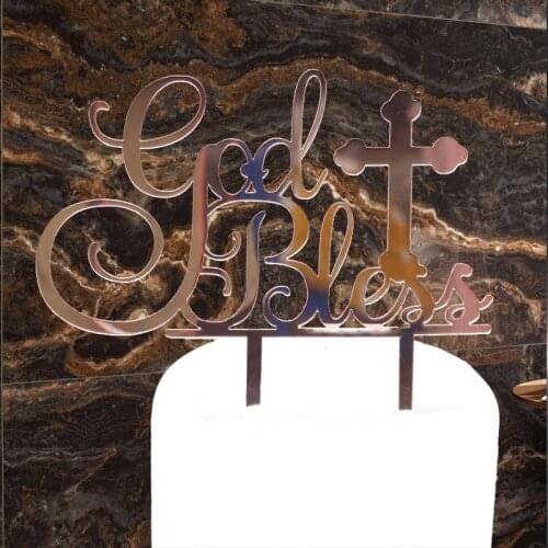 God Bless Happy Birthday Acrylic Cake Topper Rose Gold Birthday Cake Topper Supplies for Kids Birthday Party Cake Decorations