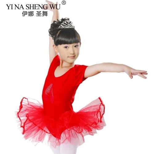Girls Ballet Dress For Children Girl Short Sleeve Diamonds Dance Clothing Kids Ballet Costumes For Girls Dance Leotard Dancewear