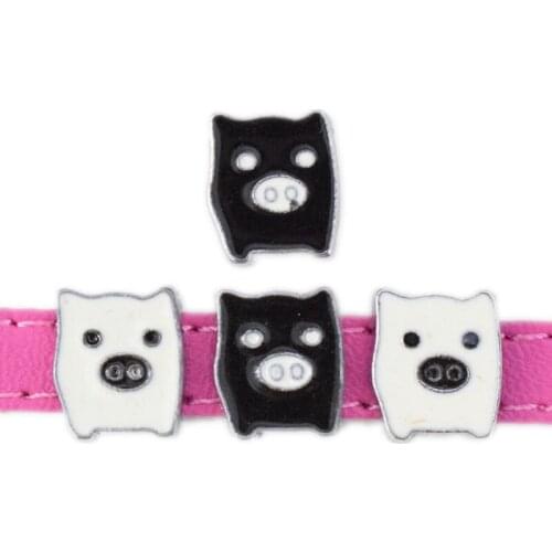 8mm Hole Black White Pig Slide Charms Beads DIY Accessories Handmade Jewelry For 8mm Bracelets Key Chains Pet Collar