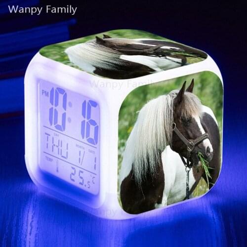 Horse Alarm Clocks Color Change Glowing LED Digital Clock For Kids Birthday Gift Multifunctional Luminous Electronic Clocks
