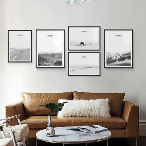 Black and White Cedar Mountain Horizon House Sea Beach Pier Canvas Painting Mural Lighthouse Posters Prints Wall Pictures Decor