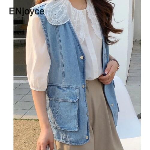 Denim Vests Waistcoat for Women Photograph Coats Retro Oversize Korean Style Loose Cargo Outdoor Streetwear Outwear Clothes