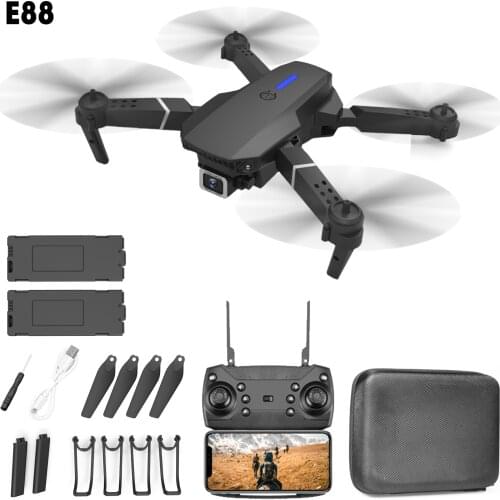 E88 Mini Foldable RC Drone 4K 1080P HD Single Camera 3-sided Obstacle Avoidance Drone Toy with Remote Controller 2 Battery