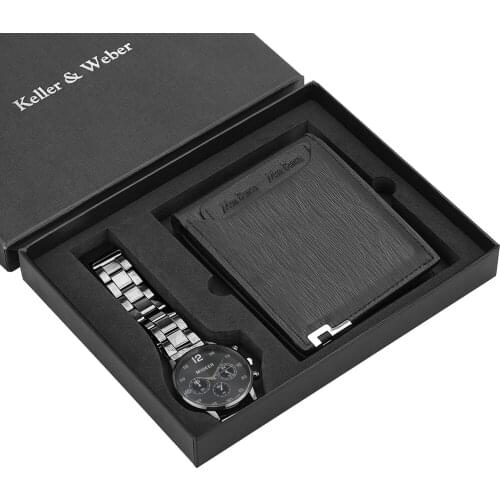 Classic Watch Gifts Set Business Mens 3ATM Wristwatch Stripe Leather Wallet Holiday Gift for Son Dad Husband Boyfriend Reloj