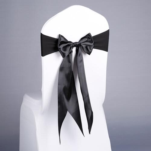 Hot 50pcs/lot Red Pink White/Black 17 Colors Satin Bow Tie Ribbon Chair Sash Band For Wedding Party Hotel Banquet Decoration