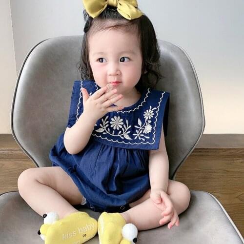 Summer New Baby Girls Navy Collar Romper