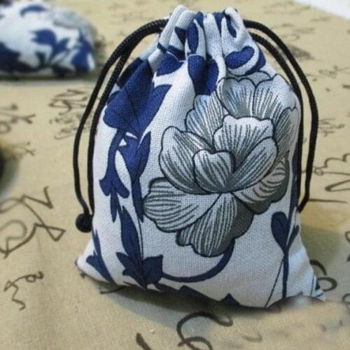 Hot 5pcs/lot Small Cotton Bags 9.5x12cm Flower Designs Drawstring Pouch Linen Gift Bag Cosmetics Boutique Jewelry Packaging Bags