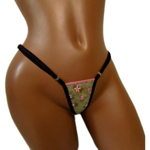 Micro thong see through adjustable embroidery ladies string bride sexy panties coward erotic homens Underwear knickers