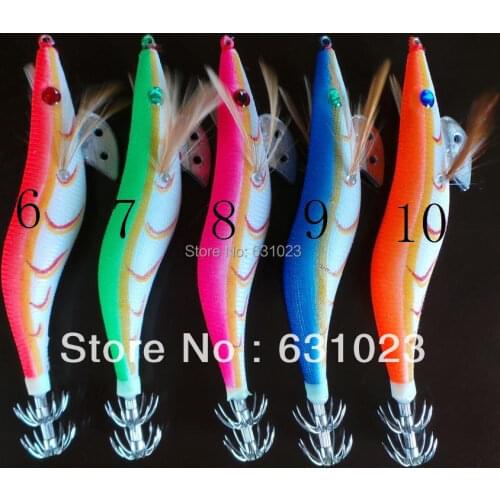 MR OCTOPUS 10 pcs squid jig,squid hook,fishing lure ,glow in dark,3.5# ---13.5cm ,21g,five colour mixed,6--10