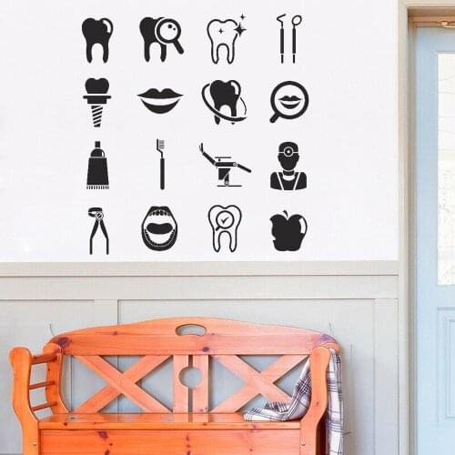 Teeth Hospital Wall Sticker Dental Instruments Teeth Toothbrush Toothpaste Vinyl Wall Decal Home Decoration Dental Clinic Z511