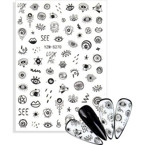 New Stickers for Nails Geometry Triangle Eyes 3D Nail Sticker "Look at me"Sliders Decals Design Manicure Decorations Accessories