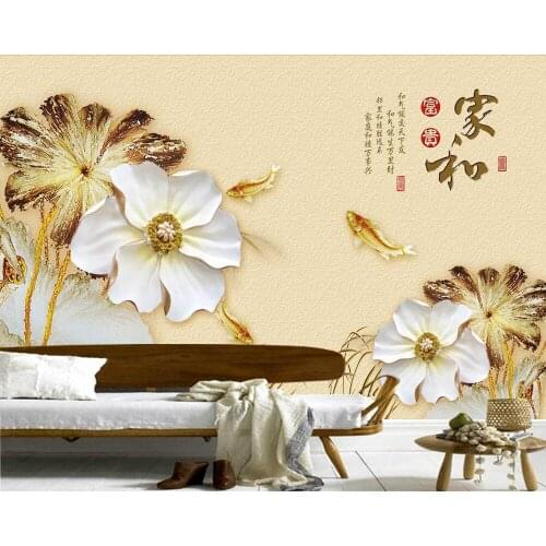 Papel de parede Chinese style lotus goldfish 3d wallpaper mural ,living room TV sofa wall bedroom kitchen wall papers home decor