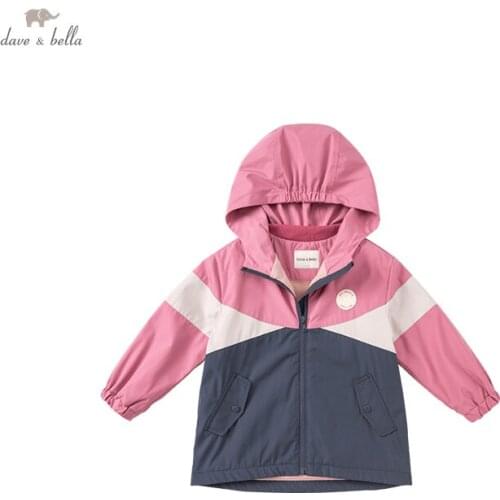 DKH18233 dave bella autumn kids girls fashion zipper pockets hooded coat children cute tops high quality outerwear