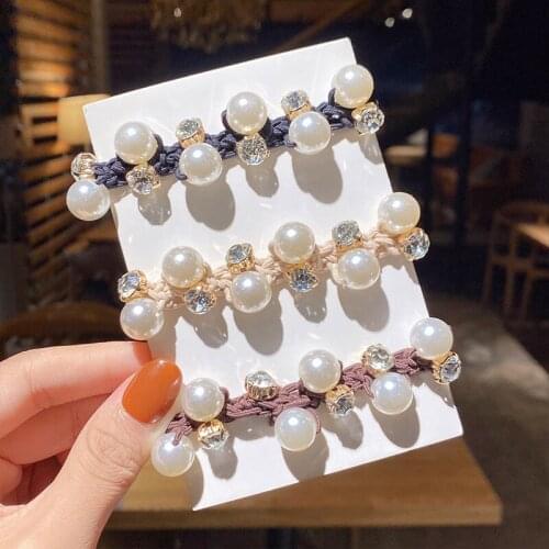 Lady Girls Pearl Rhinestone Scrunchies Elegant Ponytail Hair Bands Women Headband Hair Tie Rubber Band Hair Accessories