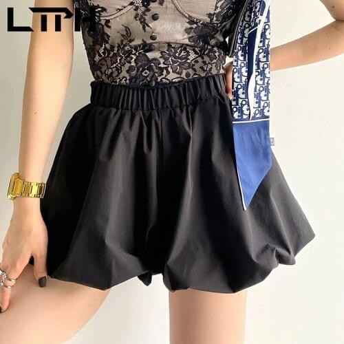 LTPH fashion black shorts women high waist Flower bud hakama elastic slim personality bottoms 2021 summer new