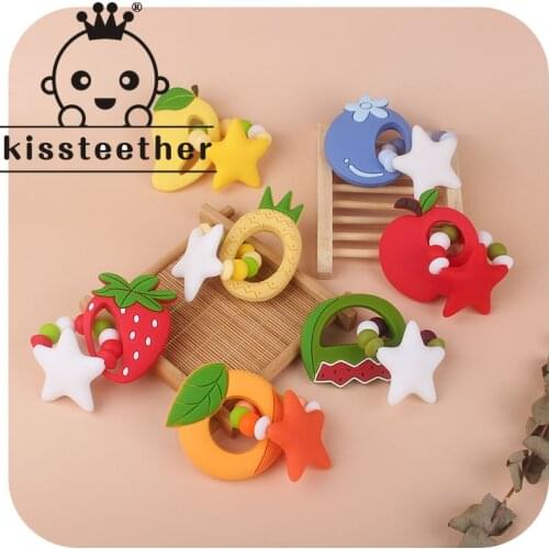 Kissteether 1pcs Fruit Silicone Baby Teether Bracelet Straberry Pineapple Apple Newborn Baby Soft BPA Free Teething Bracelet