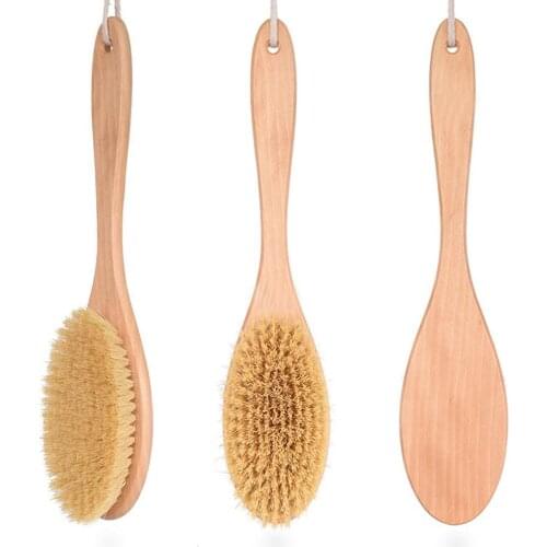Sisal Natural Bristle Wooden Bath Shower Massage Exfoliating Brush Body Skin Dry Back Spa Scrubber Cactus X9U4