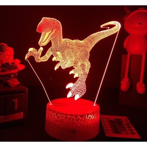 3D LED Dinosaur Nightlight Velociraptor Figure for Kids Bedroom Decor Bedside Lamp Birthday Gifts illusion Lamps