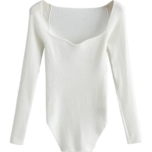 Square Collar Long Sleeve Woman Sweaters Knitted Pullover Women Spring Autumn Sweater Winter Tops For Women Black White Jumper
