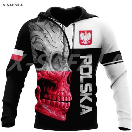 Poland Polska Country Emblem Flag Skull 3D Printed Hoodie Man Women Pullover Tracksuit Outwear Zipper Sweatshirt Casual Harajuku