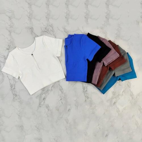 Yoga Shirts Short Sleeve Solid Color Vital Seamless Women Fitness Crop Top Workout Tops Gym Clothes Sportswear Running T-shirts