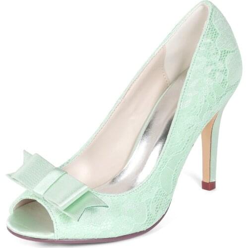 Creativesuga mint light green lace heels sweet bow pumps bridal bridesmaid wedding shoes prom girls brithday party dress shoes