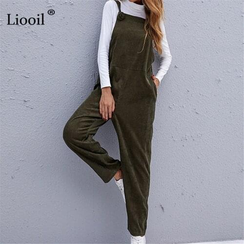 Liooil Corduroy Strap Jumpsuit Loose Sleeveless Jumpsuits With Pocket Casual Streetwear Rompers Womens Jumpsuit Fall Winter 2021