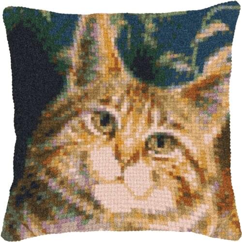 Latch Hook Cushion Yarn for Cushion Cover Animal Case Sofa Cushion Printed Canvas Home Decorative Pillow Cat