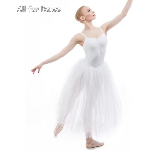 White Spandex Long Romantic Ballet Tutu, Women Stage Performance Ballet Costume Tutu