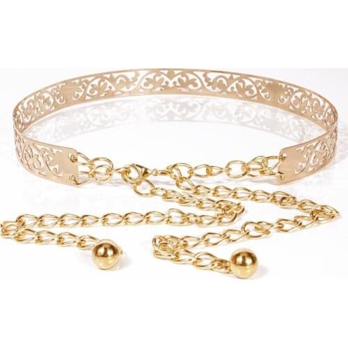 Women Punk Full Metal Mirror skinny Waist Belt 2019 Metallic Gold Plate 3cm Wide Chains Lady ceinture sashes for dresses RT28