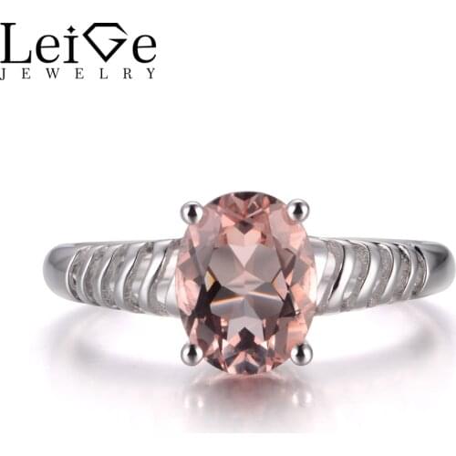 Leige Jewelry Natural Pink Morganite Oval Shape Prong Setting Engagement Rings For Woman With Stone 925 Sterling Silver