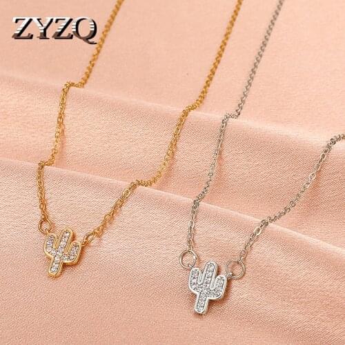 ZYZQ Cactus Pendant Necklace For Women Punk Style Jewelry Gold Chain Necklace AAA CZ Female Christmas Gift Dropship