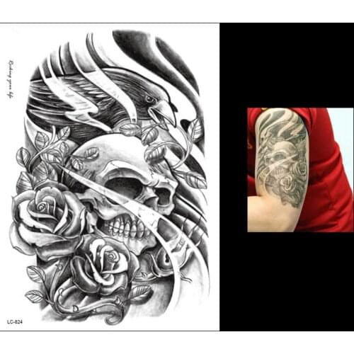 1pc Cool Temporary Large Black Waterproof Tattoo Flower Arm Sleeve Back Ink LC-824 Women Man Skull Eagle Body Art Tattoo Sticker