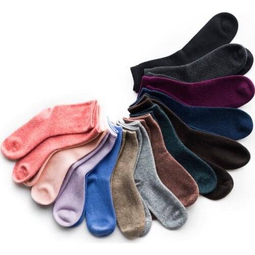 100%goat cashmere thicken knitted women socks solid color EU/26-39