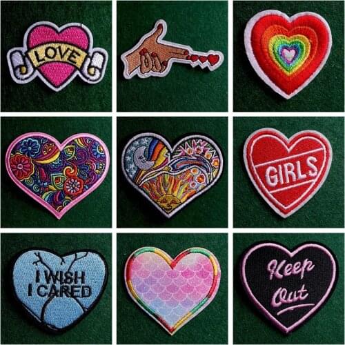 2PCs/Lot Iron On Patch Heart-Shaped Patch Embroidery Patches For Clothes Stripes DIY Badges Patches On Clothing Stickers Decor
