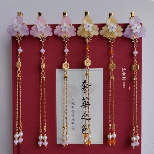 2 PCS Vintage Cat eye Flower Hair clips Jewelry Girl Wedding mermaid love Hair clip Hanfu Ancient Chinese