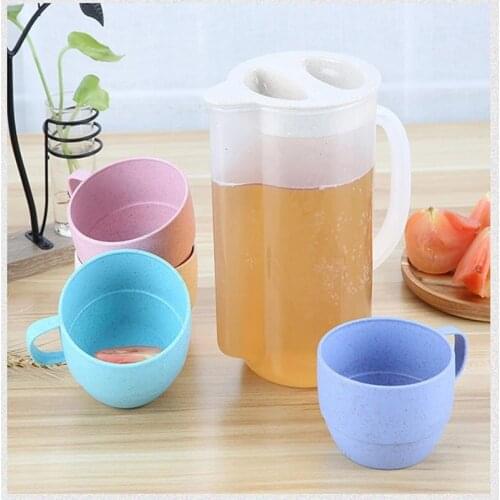 5PCS/set 4 Cups And 1 Kettle Portable Rainbow Suit Cups Plastic Water Bottles Picnic Tourism Coffee Cup Household Drink Cups