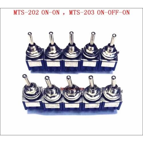 5pcs/Lot MTS-202 ON-ON / MTS-203 ON-OFF-ON 6-Pin DPDT Toggle Switch 6A 125VAC/3A 250VAC Mini Switches Lever Switch
