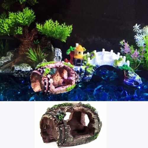 Aquarium Decorations Crafts Ornaments Fish Shelter Cave Resin Bucket Crab Shrimp House Fish Tank Landscaping Accessories Moss