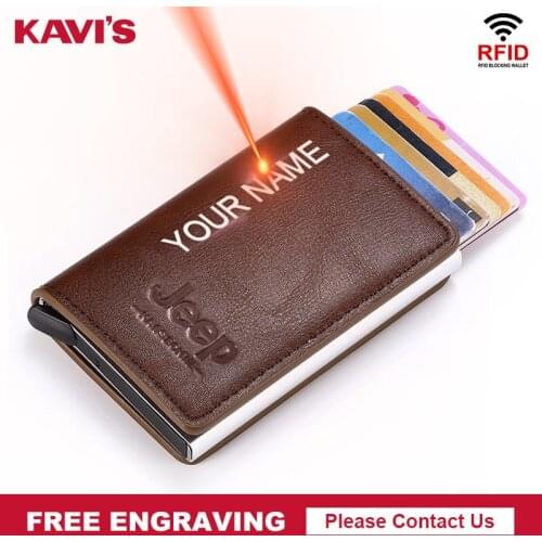 Free Engraving Credit Card Holder Wallet Men Women Metal RFID Vintage Aluminium Bag Crazy Horse Leather Bank Cardholder Case New