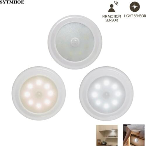 Wireless Battery Operated Led Puck Lights Motion Sensor Closet Light Portable PIR Under Cupboard Mini Led Cabinet Light Round