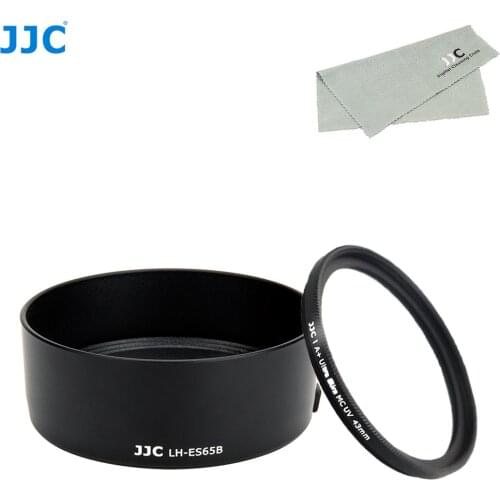 JJC ES-65B Lens Hood Shade for Canon RF 50mm F1.8 STM Lens on EOS R6 Ra R RP R5 C70 with 43mm UV Filter + Micro Fiber Lens Cloth