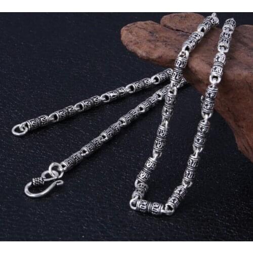 BOCAI New real 100% S925 sterling silver jewelry retro six-character mantra bamboo chain stylish and personalized Man necklace