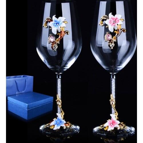 High-grade Crystal Champagne Flutes Creative Enamel Red Wine Glass Large Goblet Wine Cup Wedding Gift Set Party Family Drinkware